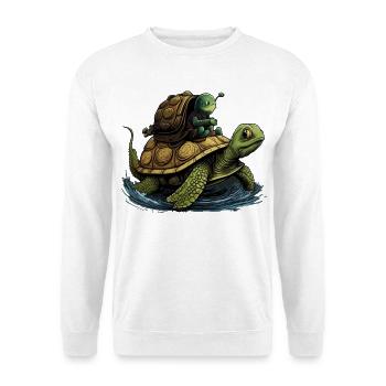 Kleine grüne Schnecke lässt sich von Schildkröte m - Unisex Pullover - Weiß - Vorne
