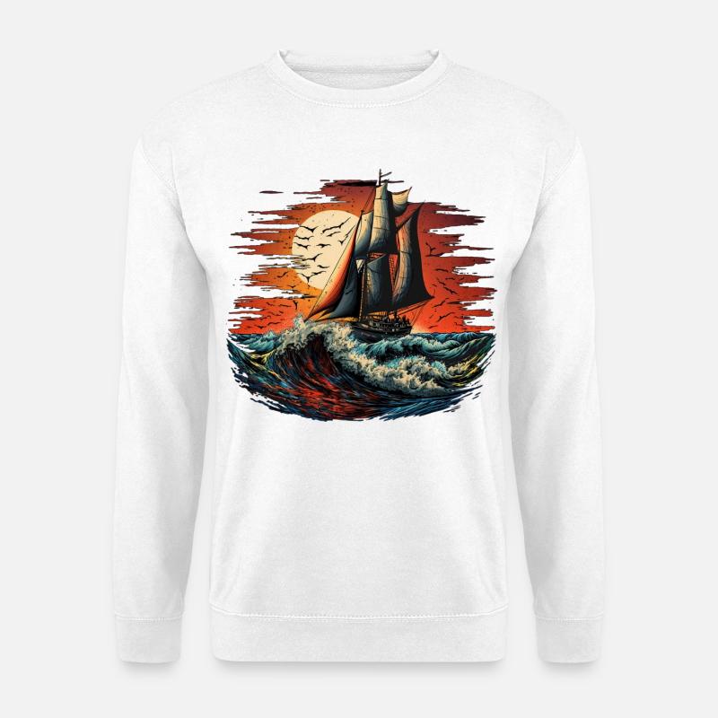Segelschiff bei voller Fahrt - Unisex Pullover - Weiß