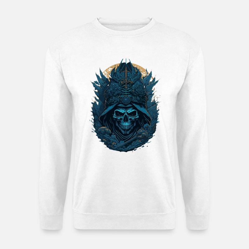 Blauer Samurai Skelett Schädel - Blauer Samurai Schädel - Unisex Pullover - Weiß