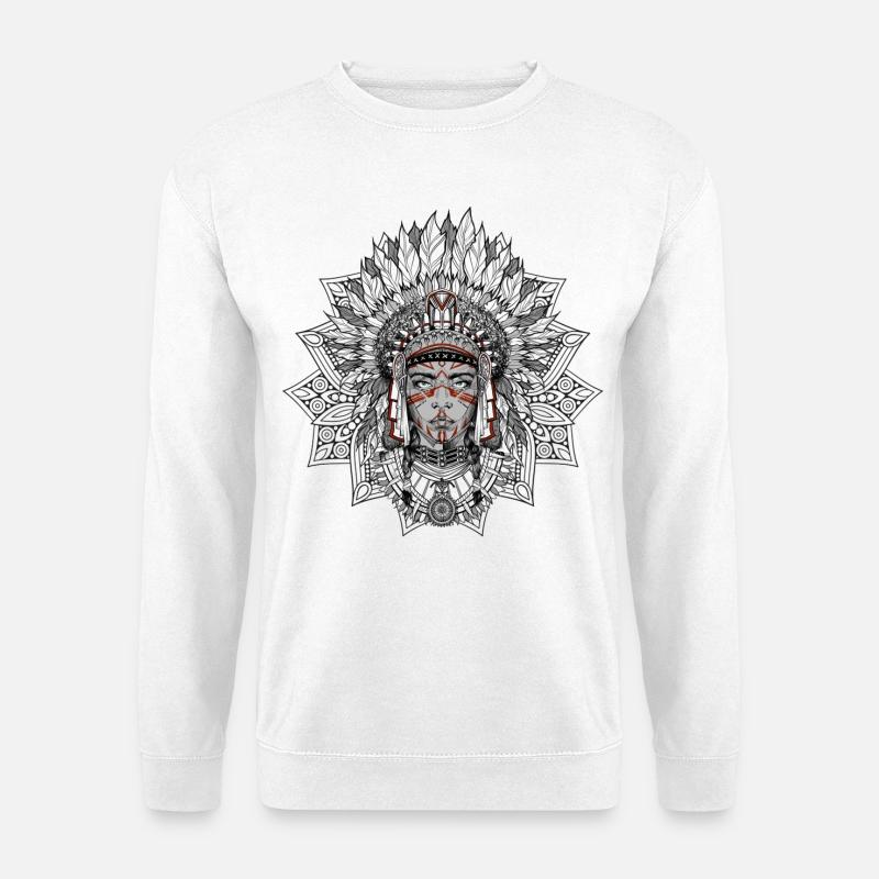 Stamm Schwarz Weiß Mandala Porträt - Unisex Pullover - Weiß