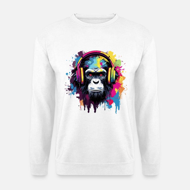 Affe mit Kopfhörer Musik - Unisex Pullover - Weiß