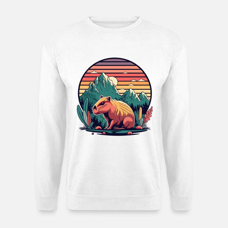 Capybara mit Retro Sunset - Unisex Pullover - Weiß