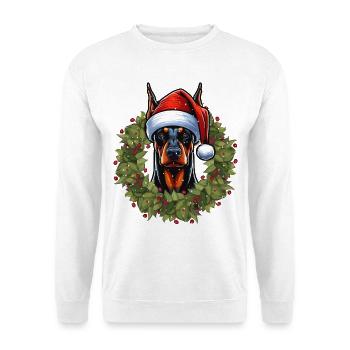 Dobermann Weihnachtshut Design - Unisex Pullover - Weiß - Vorne