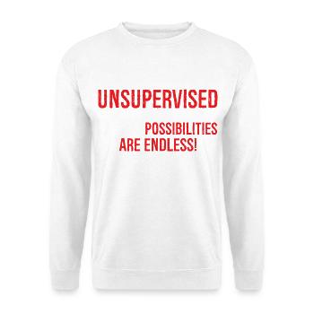 Ich bin derzeit unbeaufsichtigt - Unisex Pullover - Weiß - Vorne - Alina (178cm) & Michal (187cm)