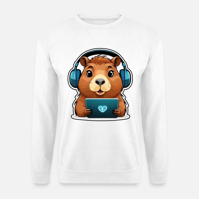 Capybara with computer - Unisex Sweatshirt - white