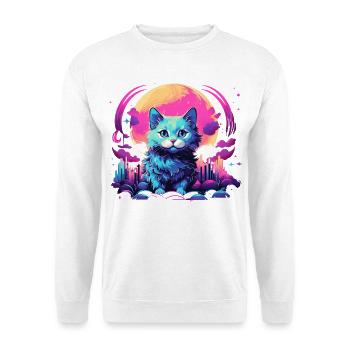 Mond Katze T-Shirt Neon Vaporwave Süß - Unisex Pullover - Weiß - Vorne