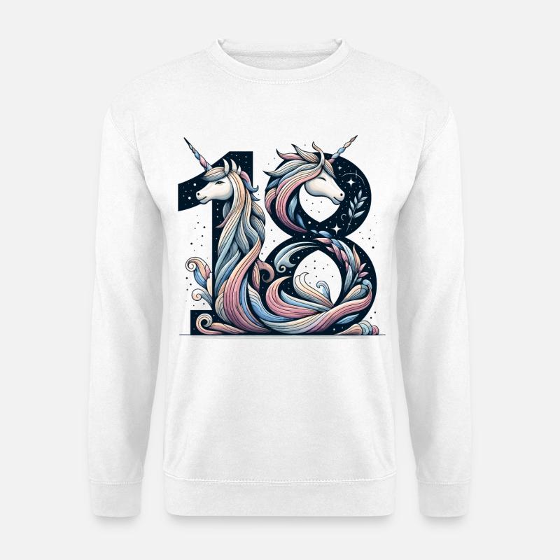 18 Jahre Einhorn 18. Geburtstag Geschenk - Unisex Pullover - Weiß