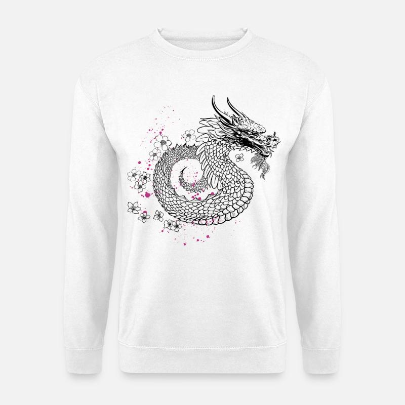 Dragon with Cherry Blossoms Sakura Style - Unisex Sweatshirt - white