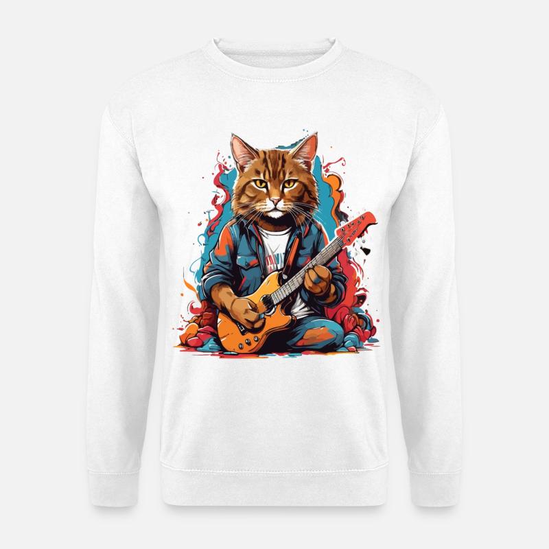 Katze mit Gitarre - Unisex Pullover - Weiß