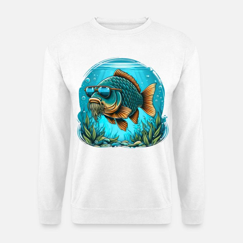 Karpfen mit Sonnenbrille - Unisex Pullover - Weiß