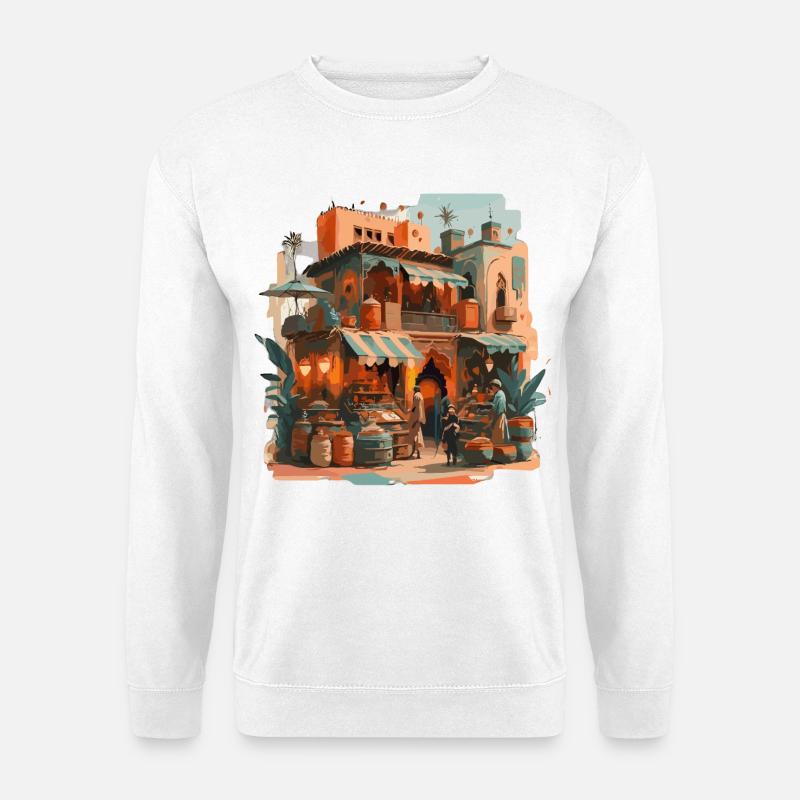Atmosphärisches marokkanisches Markthaus - Unisex Pullover - Weiß