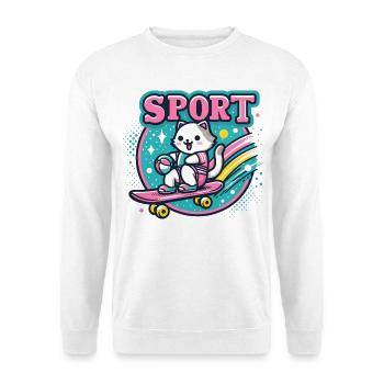 Katzensport: Skateboard-Petdesign Sport Cat  - Unisex Pullover - Weiß - Vorne