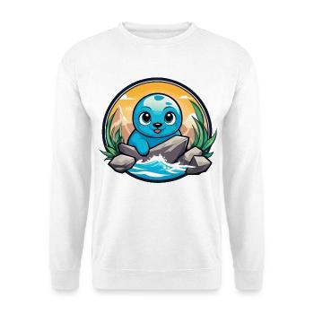 Kleine Robbe an Felsen - Unisex Pullover - Weiß - Vorne