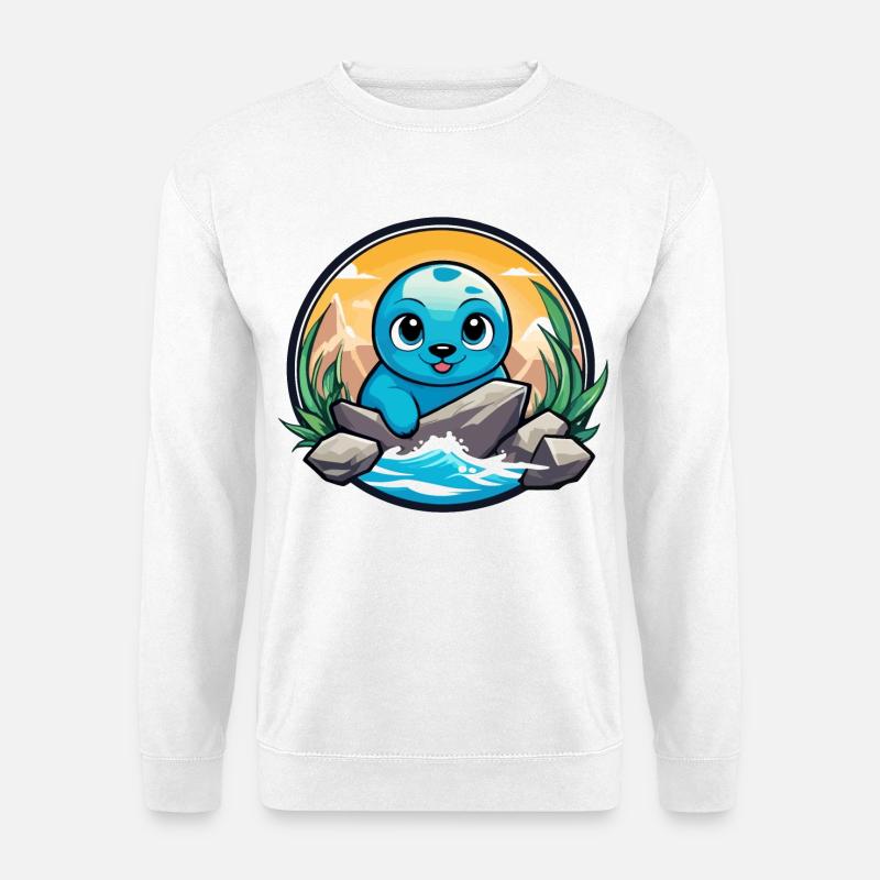 Kleine Robbe an Felsen - Unisex Pullover - Weiß
