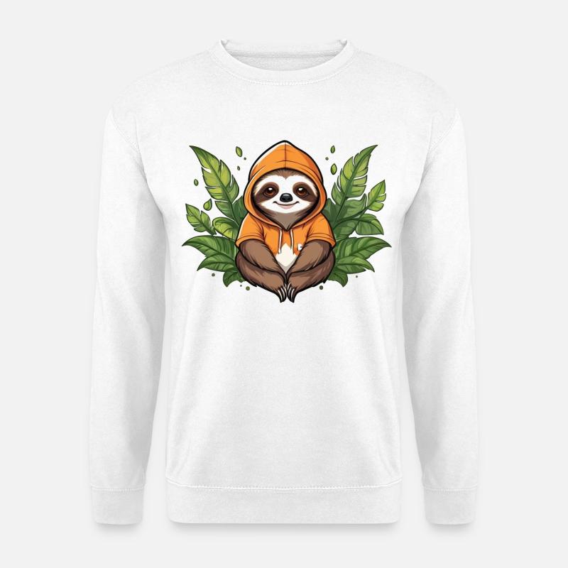 Faultier zwischen grünen Blättern - Unisex Pullover - Weiß