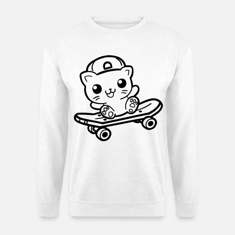 Skateboard Katze Cartoon Look - Unisex Pullover - Weiß