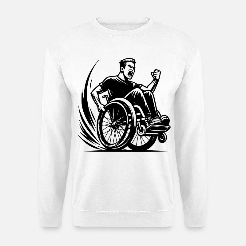 Wütender Rollstuhlfahrer macht einen Wheelie # - Unisex Pullover - Weiß