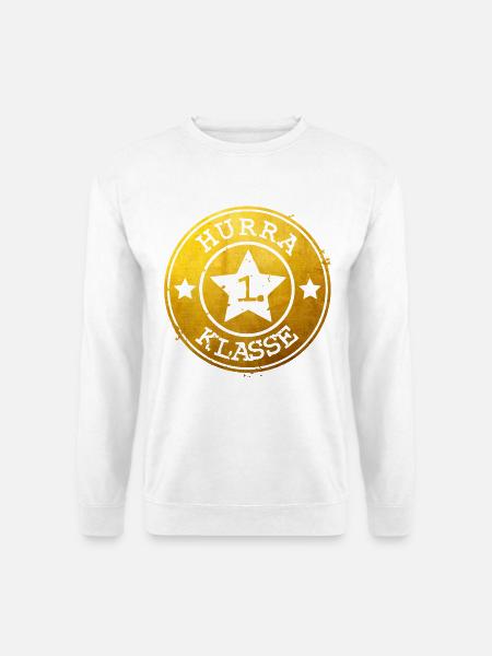 Hurra 1. Klasse - goldenes Emblem mit Stern - Unisex Pullover - Weiß
