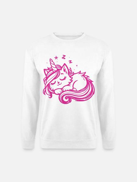 Schlafende Einhornkatze (pink) - Unisex Pullover - Weiß