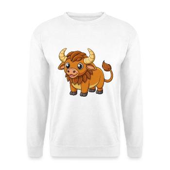 Büffel Niedliche Maskottchen Zeichentrickfigur Kawaii - Unisex Pullover - Weiß - Vorne - Alina (178cm) & Michal (187cm)