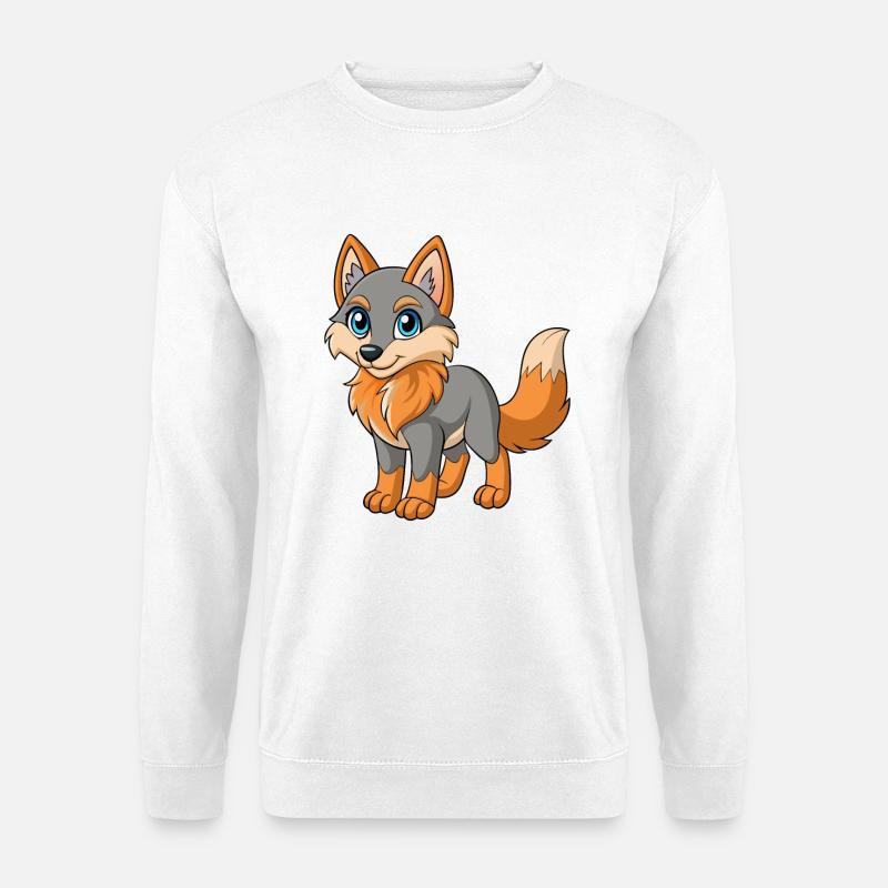 Wolf Niedliche Maskottchen Cartoon Figur Kawaii - Unisex Pullover - Weiß
