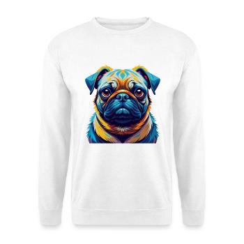 Mops Hund Rasse Buntes Aquarell Karikatur Kawaii - Unisex Pullover - Weiß - Vorne