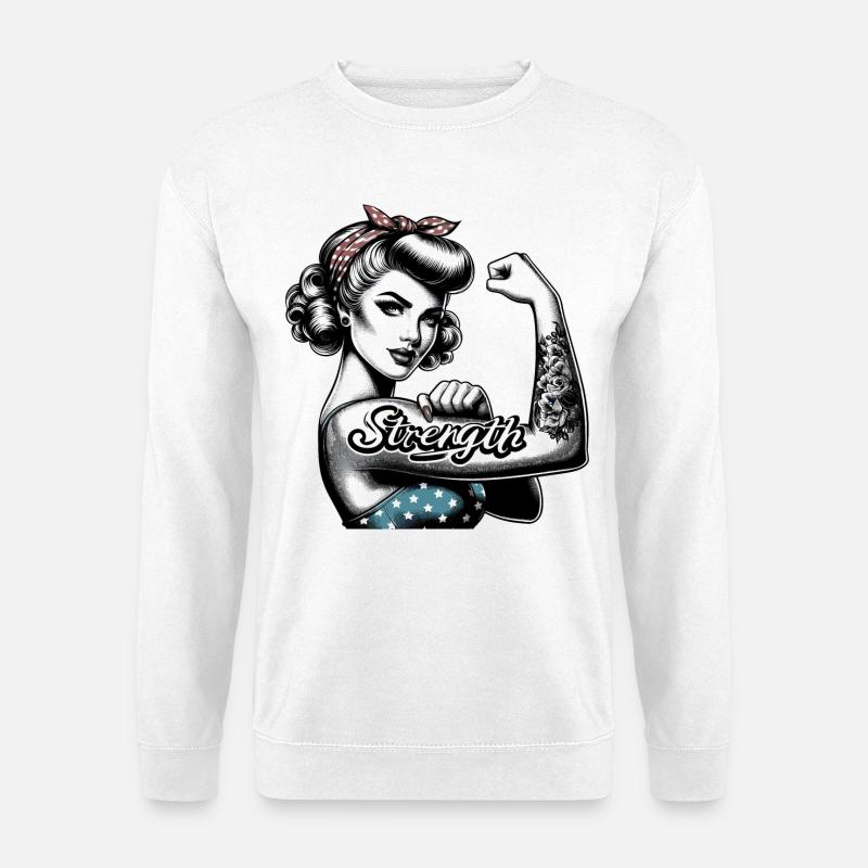 Stärke starke Frau Rockabilly Geschenk - Unisex Pullover - Weiß
