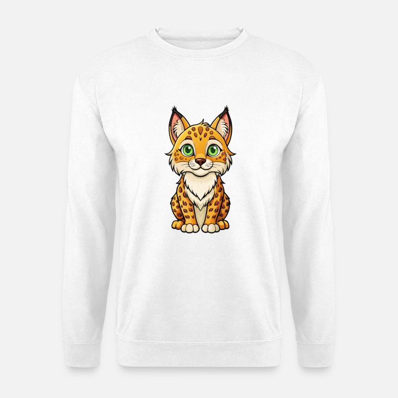 Luchs Niedliche Zeichentrickfigur Kawaii Clipart - Unisex Pullover - Weiß