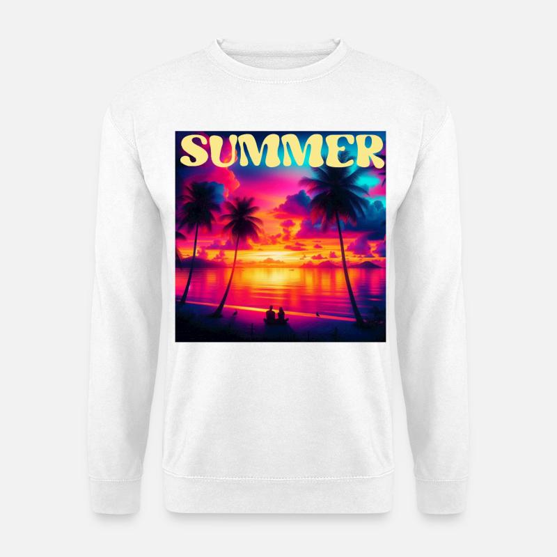 Summer Palm Tree Sunset Retro - Unisex Sweatshirt - white