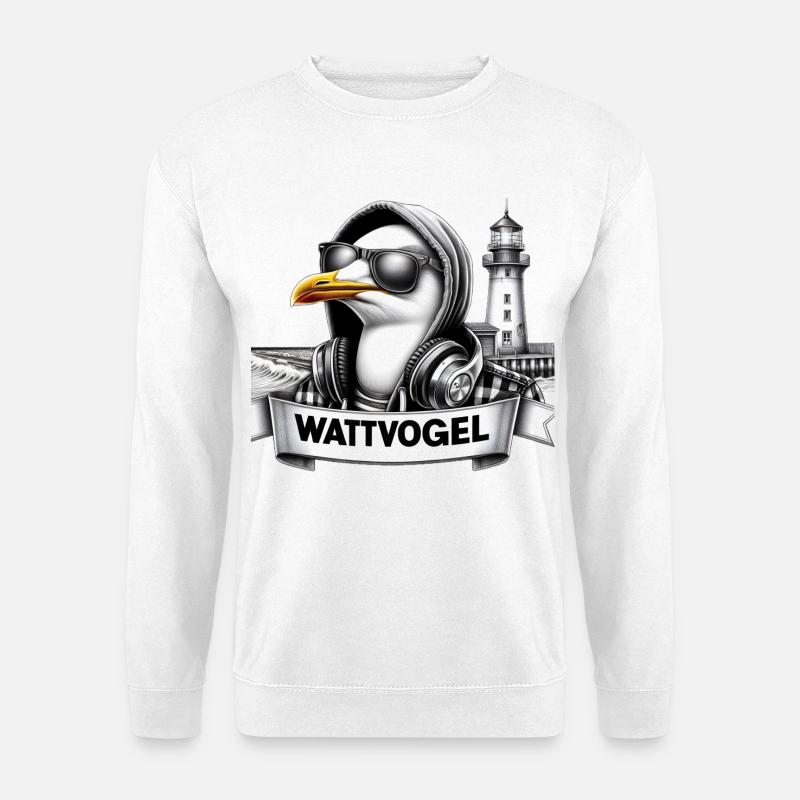 Coole Möwe Wattvogel mit Sonnenbrille und Kapuze - Unisex Pullover - Weiß