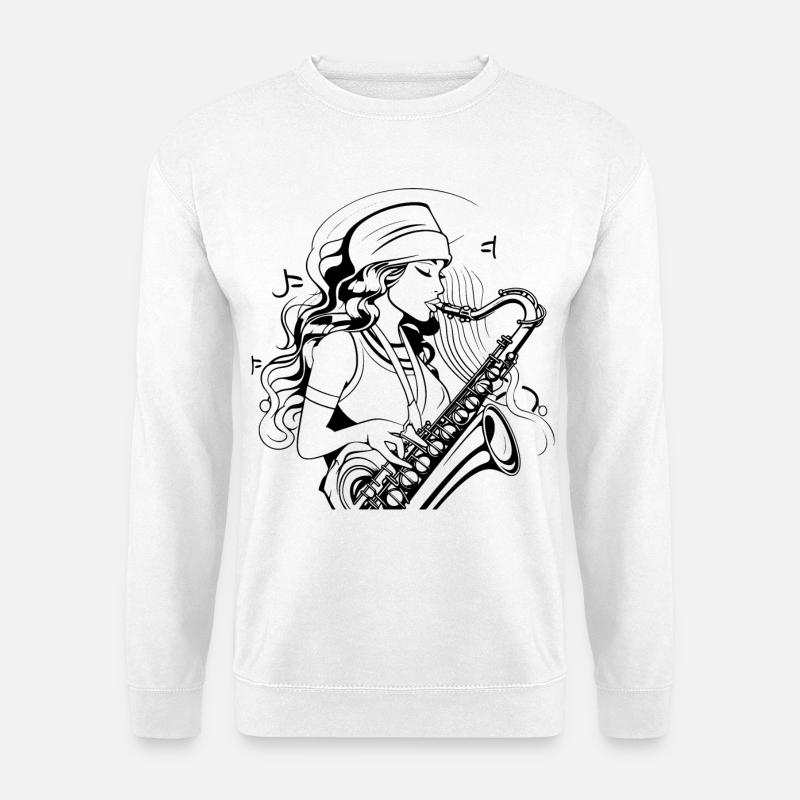 Saxophonist Drawing - Unisex Sweatshirt - white