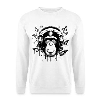 GROOVIN' MONKEY MIT KOPFHÖRERN - Unisex Pullover - Weiß - Vorne
