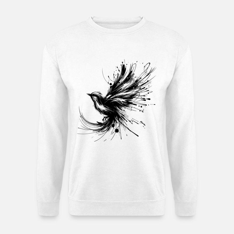 Schwarzer Vogel im InkArt-Stil - Unisex Pullover - Weiß