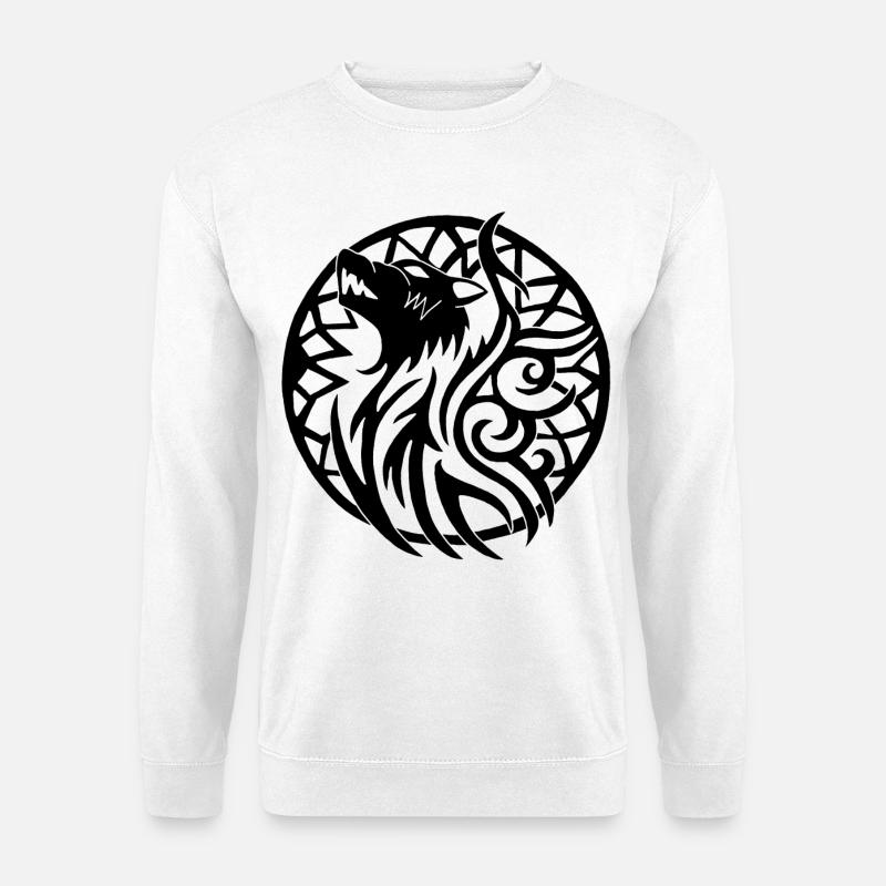 Schwarzer Wolf und Glücksbringer - Unisex Pullover - Weiß