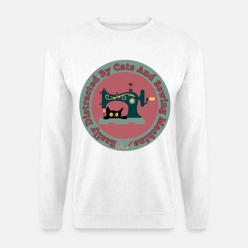 Katze an Nähmaschine Retro - Unisex Pullover - Weiß
