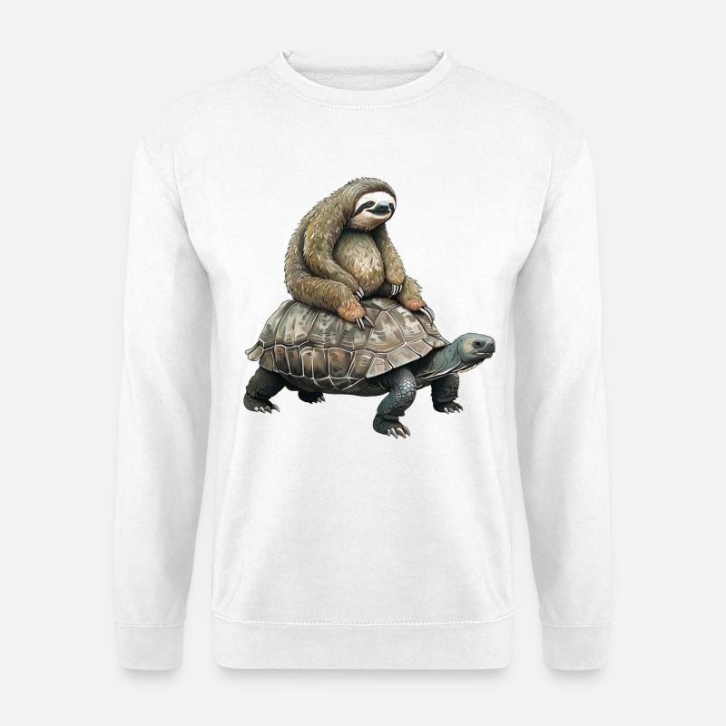 Sloth on turtle - Unisex Sweatshirt - white