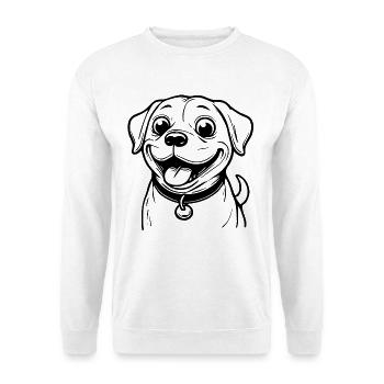Bild des Kopfes eines fröhlichen Hundes - Unisex Pullover - Weiß - Vorne