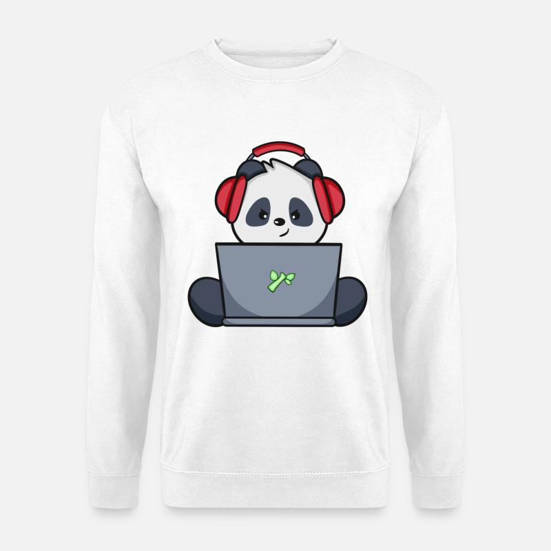 Gaming Panda mit gelbem Headset - Unisex Pullover - Weiß