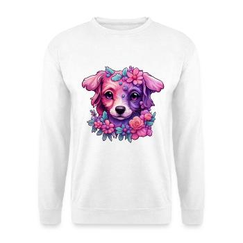 Blumiges Hundemotiv in Pastellfarben - Unisex Pullover - Weiß - Vorne