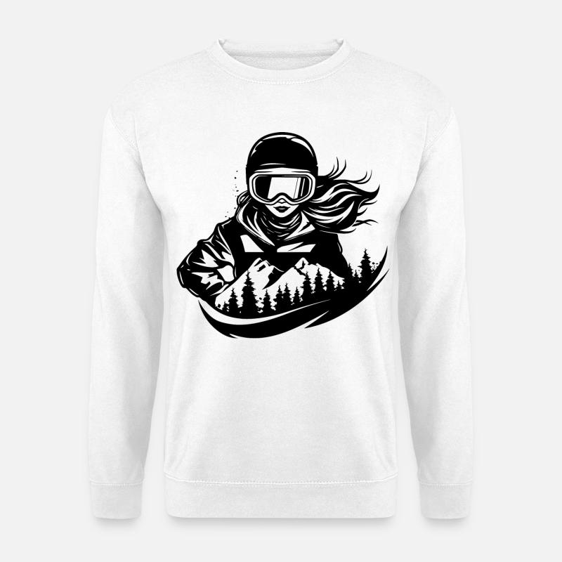 Snowboarderin Zeichnung - Unisex Pullover - Weiß