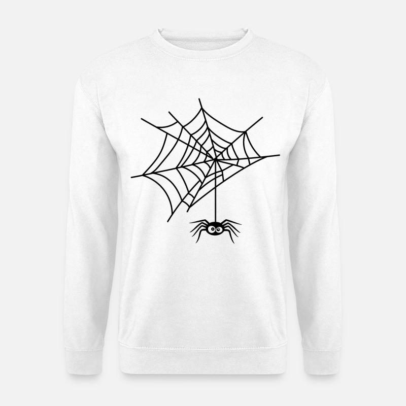 Halloween-lustige Spinne, die an ihrem Netz hängt - Unisex Pullover - Weiß