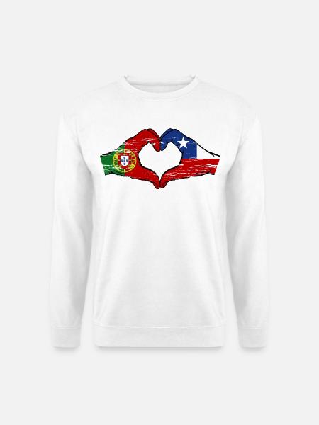 Portugal Chile Flagge Hände Herzform used - Unisex Pullover - Weiß
