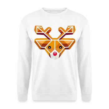 Geometrischer Rentierkopf- Motiv im Lebkuchen Stil - Unisex Pullover - Weiß - Vorne - Alina (178cm) & Michal (187cm)