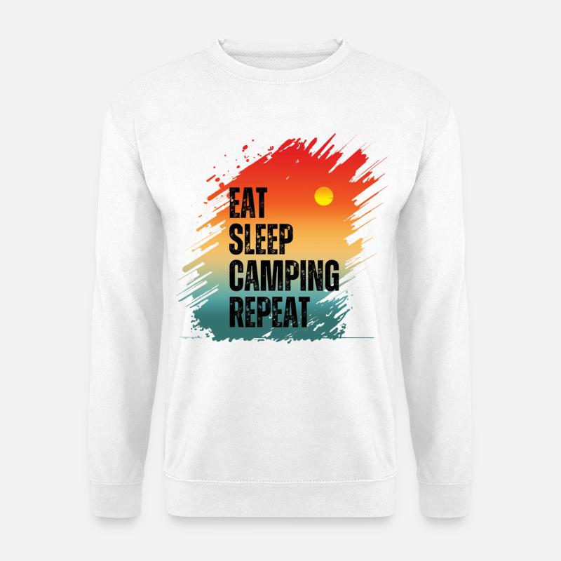 ESSEN SCHLAFEN CAMPING WIEDERHOLEN - Unisex Pullover - Weiß