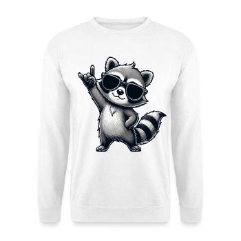 Waschbär mit Rock Pose Raccoon Rock Musik Musiker - Unisex Pullover - Weiß - Vorne
