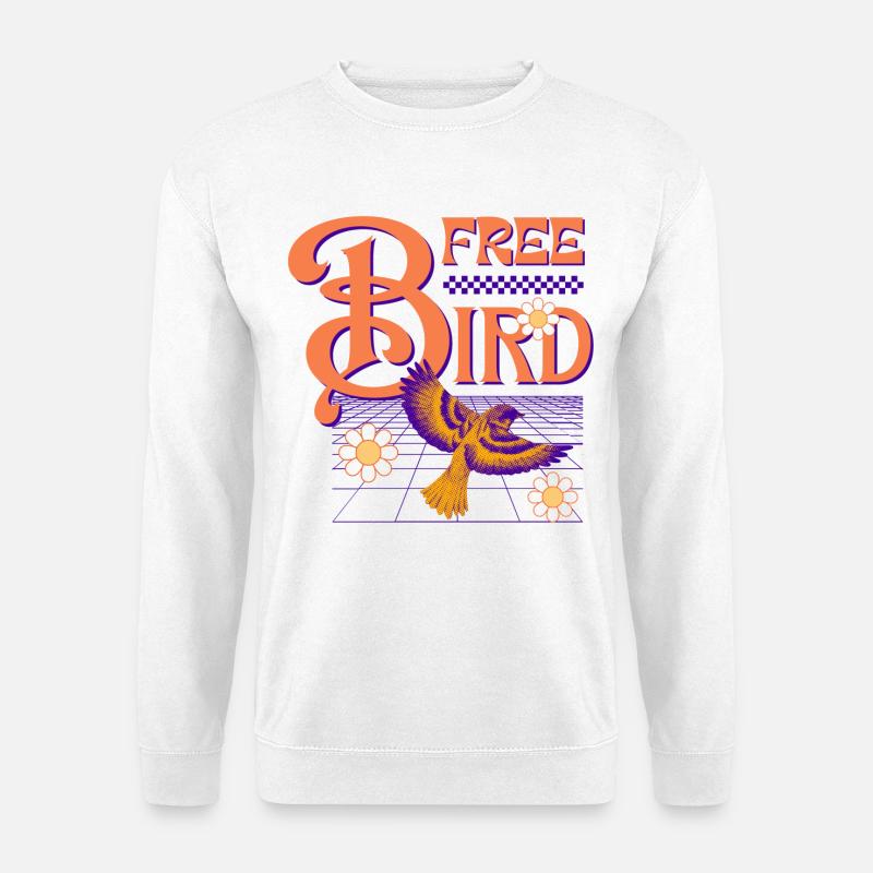 Free Bird – Bunter Retro-Vogel - Unisex Pullover - Weiß