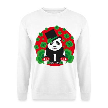 Panda Glücksbringer mit Kleeblätter. - Unisex Pullover - Weiß - Vorne