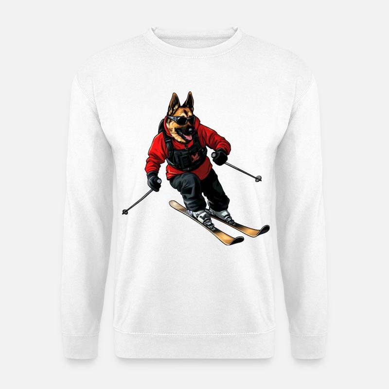 Skifahrer Schäferhund - Unisex Pullover - Weiß