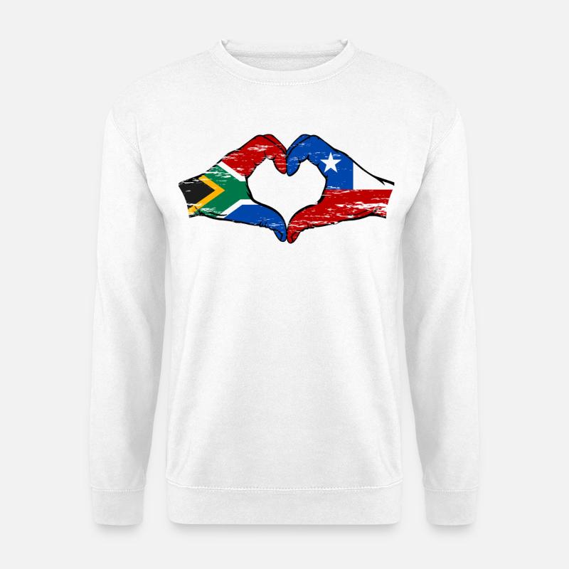 Südafrika Chile Flagge Hände Herzform used - Unisex Pullover - Weiß