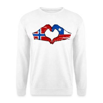 Norwegen Chile Flagge Hände Herzform used - Unisex Pullover - Weiß - Vorne